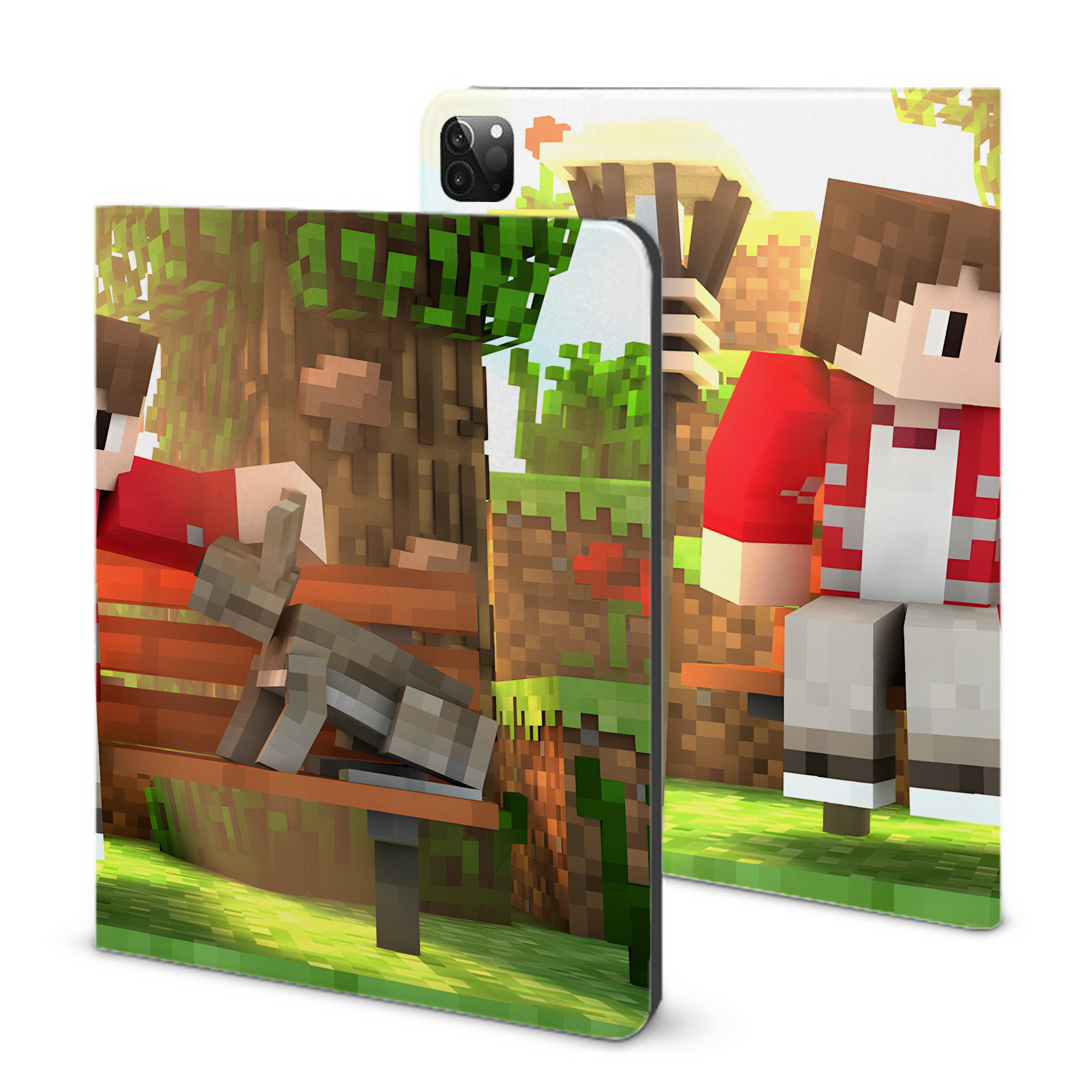 （画像用） マインクラフト ブロックの世界 Minecraft MC Block world IPadケース ペンホルダー付き ブックスタイルデザイン